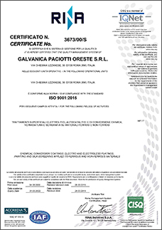 Certificato n° 3673/00/S CONFORME ALLA NORMA ISO 9001:2015